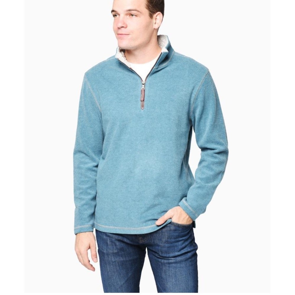 True Grit Melange Soft Fleece 1/4 Zip Mens Medium Blue‎ Excellent Pullover